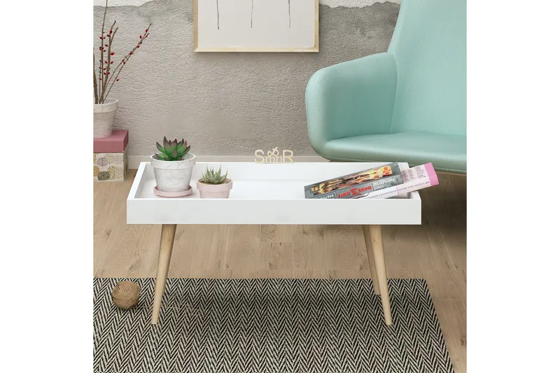 Skaberg 80 cm Rektangulært Sofabord med Koniske Ben i Malt Tre - Hvit - Møbler - Bord - Sofabord & salongbord