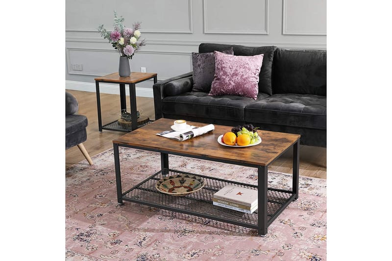 Sofabord 106 cm med Oppbevaringshylle + Skuff Rustik/Brun - Vasagle - Sofabord & salongbord