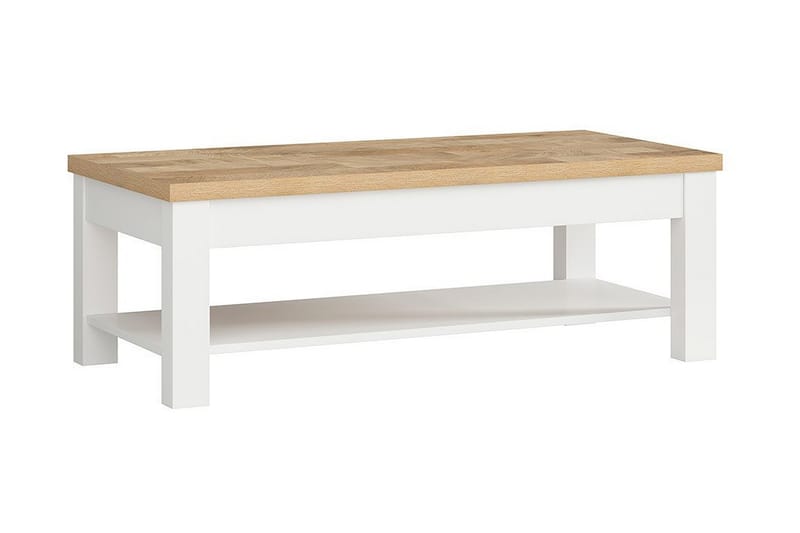 Sofabord Agordo 130 cm med Oppbevaringshylle - Hvit/Natur - Sofabord & salongbord