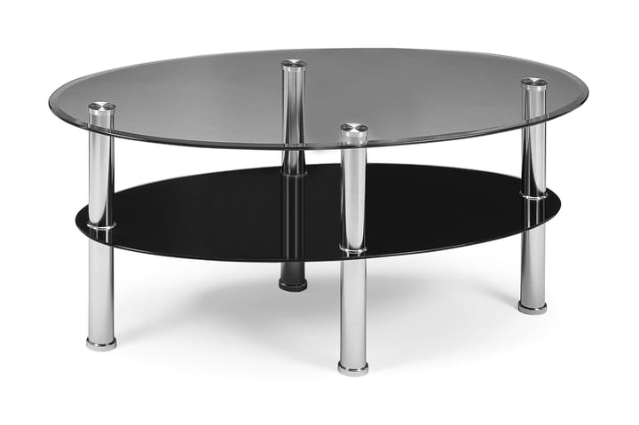 Sofabord Ainur 110 cm Ovalt med Oppbevaring Hylle Glass/Svar - Glass/Svart/Lysegrå - Sofabord & salongbord - Sofabord med oppbevaring