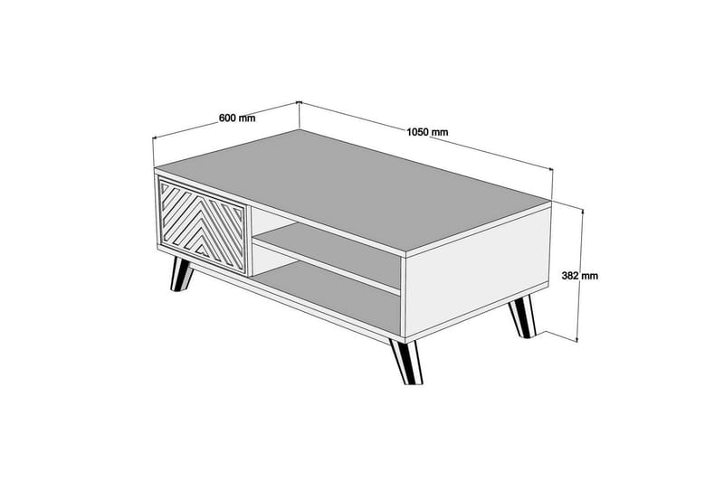 Sofabord Amtorp 105 cm med Oppbevaring 2 Hyller Linjer + Skå - Brun/Gul - Sofabord & salongbord