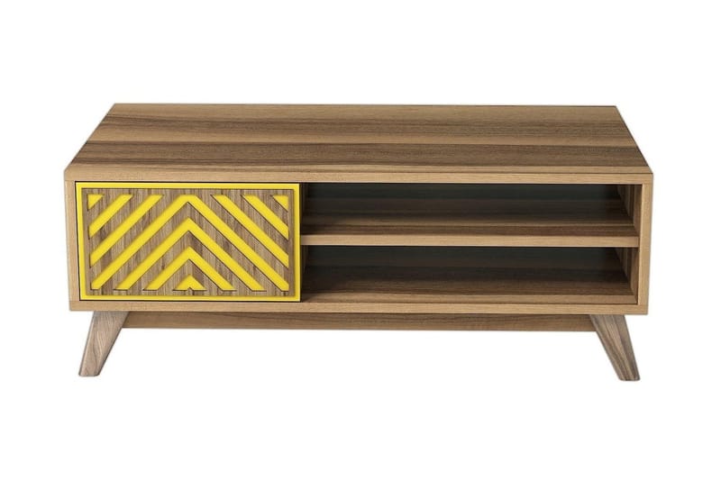 Sofabord Amtorp 105 cm med Oppbevaring 2 Hyller Linjer + Skå - Brun/Gul - Sofabord & salongbord