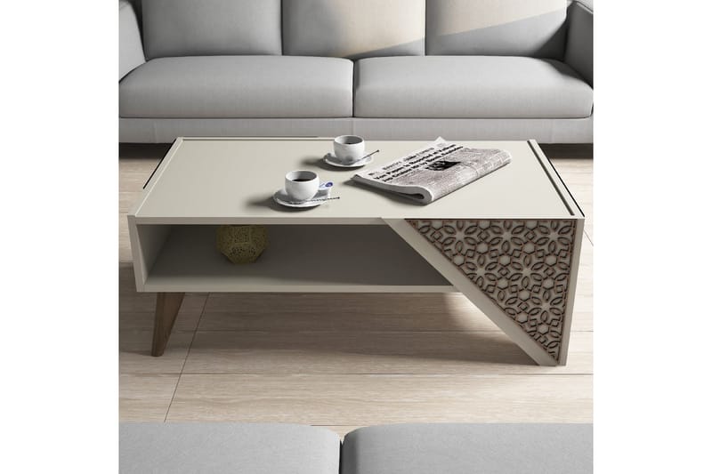 Sofabord Amtorp 105 cm med Oppbevaring Hylle Blomstermønster - Hvit - Sofabord & salongbord