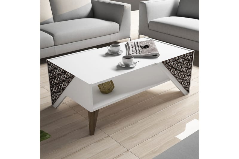 Sofabord Amtorp 105 cm med Oppbevaring Hylle Blomstermønster - Hvit/Brun - Sofabord & salongbord
