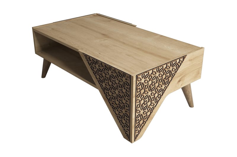 Sofabord Amtorp 105 cm med Oppbevaring Hylle Blomstermønster - Lysebrun - Møbler - Bord - Sofabord & salongbord