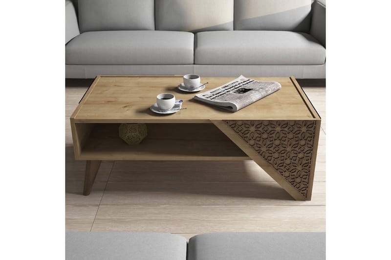Sofabord Amtorp 105 cm med Oppbevaring Hylle Blomstermønster - Lysebrun - Møbler - Bord - Sofabord & salongbord