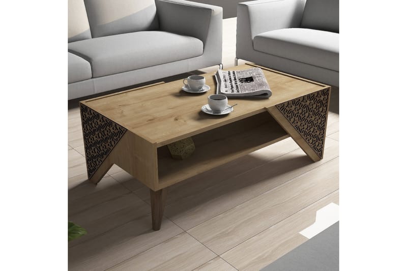 Sofabord Amtorp 105 cm med Oppbevaring Hylle Blomstermønster - Lysebrun - Møbler - Bord - Sofabord & salongbord