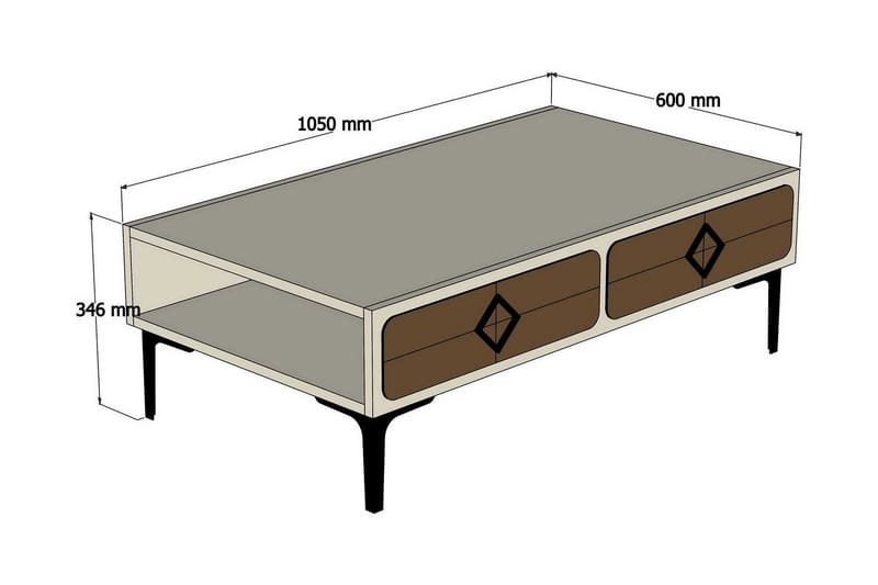 Sofabord Amtorp 105 cm med Oppbevaring Hylle Fiskbensmønster - Lysebrun - Sofabord & salongbord