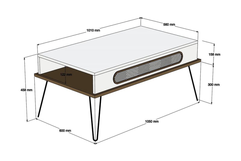 Sofabord Amtorp 105 cm med Oppbevaring Hylle TriangelMønster - Lysebrun - Sofabord & salongbord