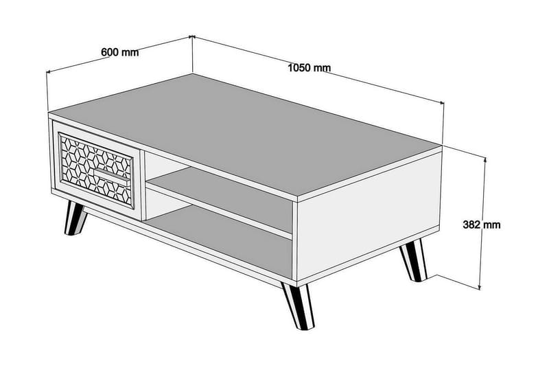 Sofabord Amtorp 105 cm Oppbevaring 2 Hyller+Skåp Diamantmøns - Brun/Gul/Eik - Sofabord & salongbord