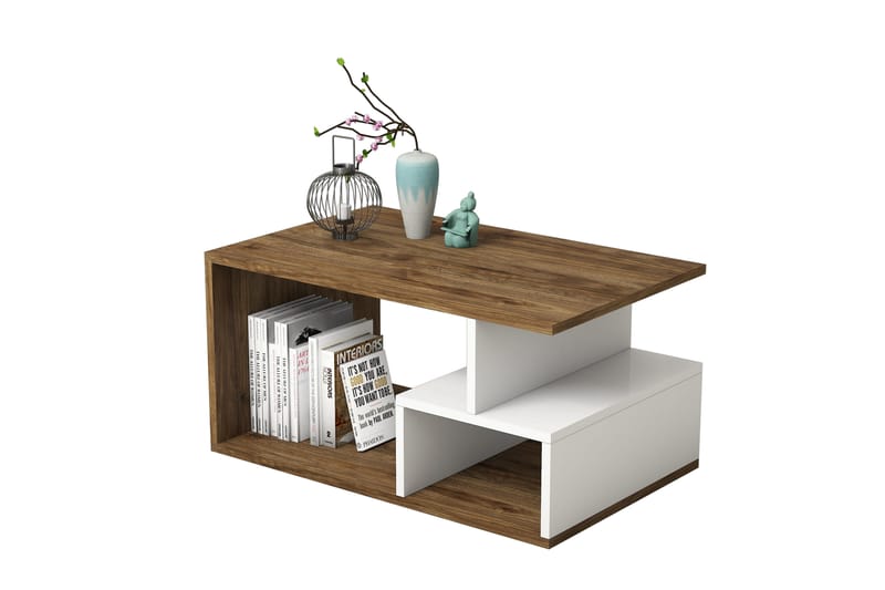 Sofabord Arteide 90 cm med Oppbevaring Hyller - Mørkebrun/Natur/Hvit - Møbler - Bord - Sofabord & salongbord