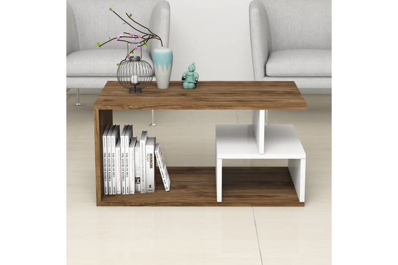 Sofabord Arteide 90 cm med Oppbevaring Hyller - Mørkebrun/Natur/Hvit - Møbler - Bord - Sofabord & salongbord