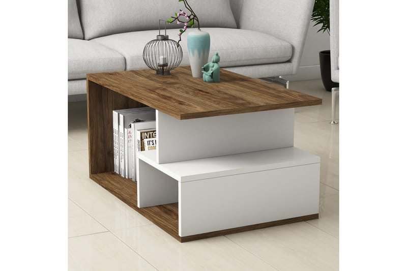 Sofabord Arteide 90 cm med Oppbevaring Hyller - Mørkebrun/Natur/Hvit - Møbler - Bord - Sofabord & salongbord