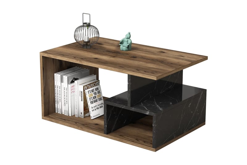 Sofabord Arteide 90 cm med Oppbevaringshyller Marmormønster - Sofabord & salongbord - Marmorbord