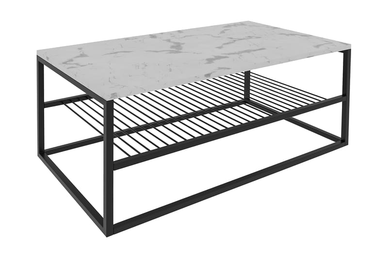 Sofabord Asude 95 cm Marmormønster med Oppbevaring Hylle - Hvit/Svart - Marmorbord - Sofabord & salongbord