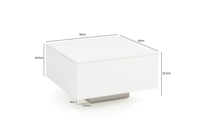Sofabord Bacarri 60 cm med Oppbevaring - Hvit - Sofabord & salongbord