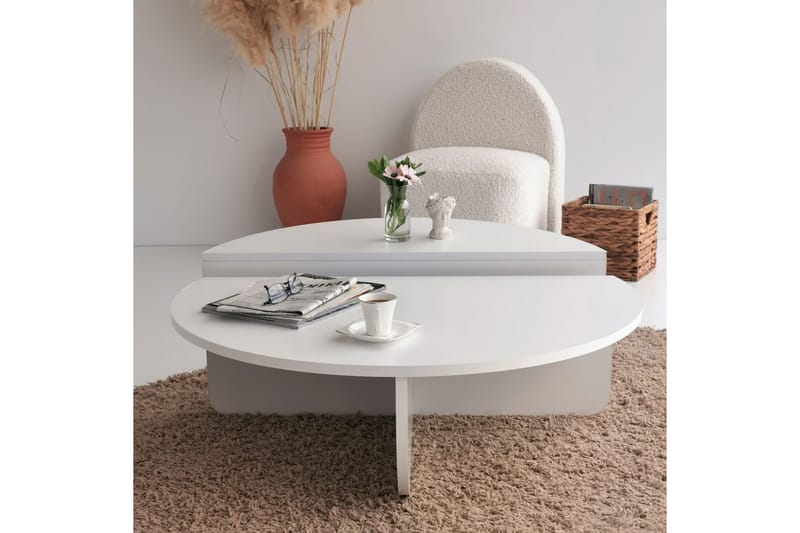 Sofabord Barney 90x30x90 cm Oval - Hvit - Sofabord & salongbord