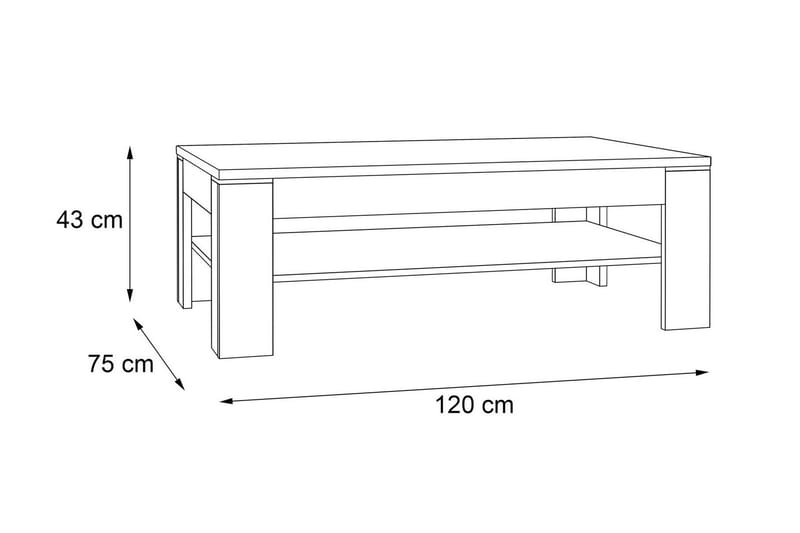 Sofabord Belaugh 120 cm med Oppbevaringshylle - Brun/Grå - Sofabord & salongbord