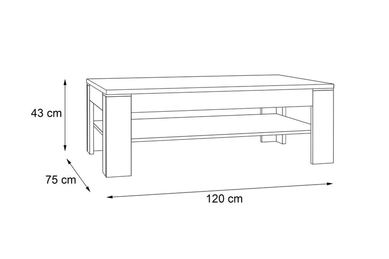 Sofabord Belaugh 120 cm med Oppbevaringshylle - Brun/Svart - Sofabord & salongbord