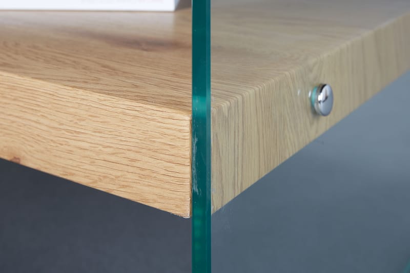 Sofabord Benina 110 cm med Oppbevaringshylle - Glass/Natur/Brun - Sofabord & salongbord