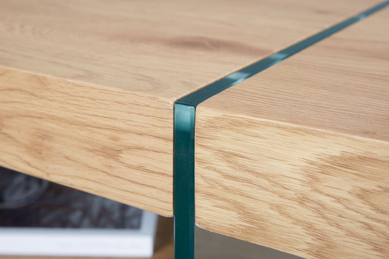 Sofabord Benina 110 cm med Oppbevaringshylle - Glass/Natur/Brun - Sofabord & salongbord