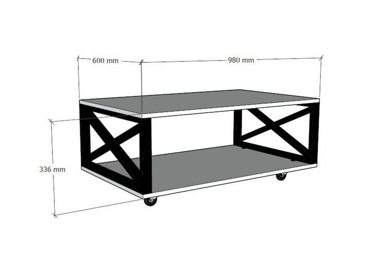 Sofabord Berkane 98 cm med Oppbevaring Hylle på Hjul - Natur/Svart - Sofabord & salongbord
