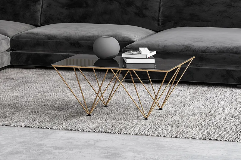 Sofabord Bijou 80 cm - Røykfarget glass/Messing - Møbler - Bord - Sofabord & salongbord