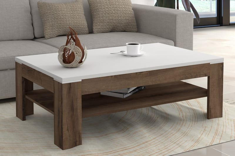 Sofabord Billins 120 cm med Oppbevaringshylle - Hvit/Brun - Sofabord & salongbord