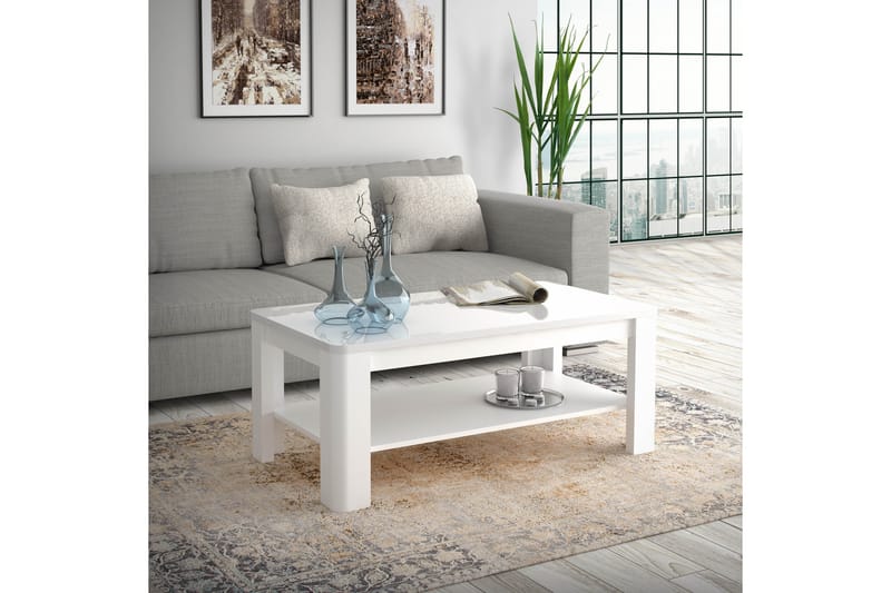 Sofabord Birdham 110 cm med Oppbevaringshylle - Hvit - Sofabord & salongbord