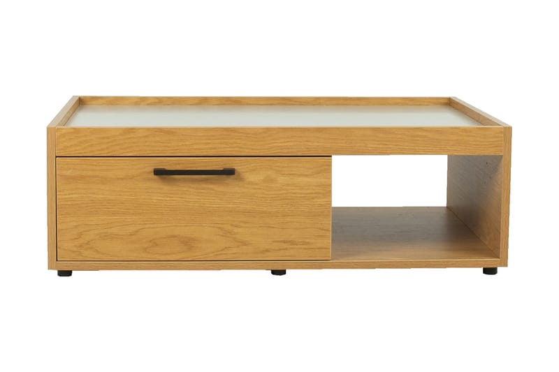 Sofabord Blockie 98 cm med Oppbevaring Skuffer + Hyller - Eikefarge/Grå - Sofabord & salongbord