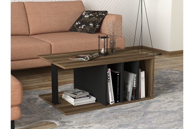 Sofabord BondSjø 90 cm med Oppbevaringshyller - Brun/Svart - Sofabord & salongbord