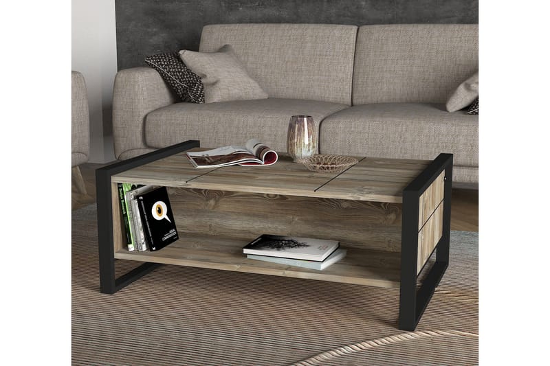 Sofabord BondSjø 94 cm med Oppbevaringshyller - Brun/Svart - Sofabord & salongbord