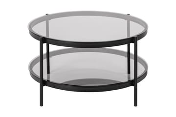 Sofabord Bosell 79 cm Rundt med Oppbevaring Hylle - Glass/Grå/Matt Svart - Møbler - Bord - Sofabord & salongbord