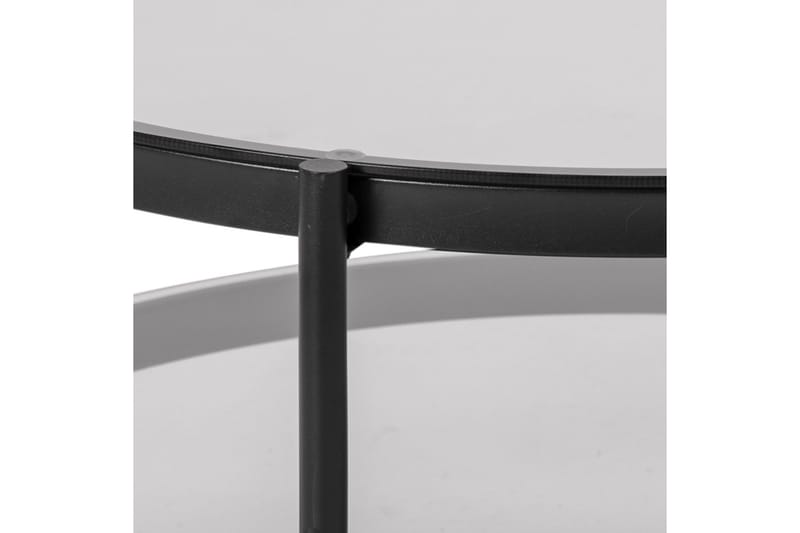 Sofabord Bosell 79 cm Rundt med Oppbevaring Hylle - Glass/Grå/Matt Svart - Sofabord & salongbord