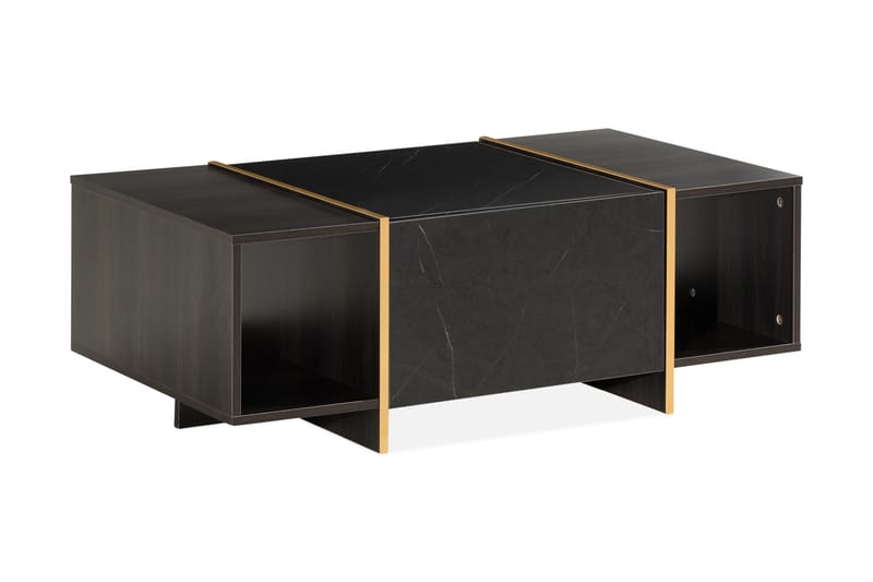 Sofabord Brassington 104 cm med Oppbevaring Skuffer + Hyller - Svart/Gull - Sofabord & salongbord - Marmorbord