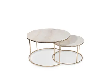 Sofabord Cairns 80 cm Sett med 2 Rundt - Marmor/Champagne - Møbler - Bord - Sofabord & salongbord