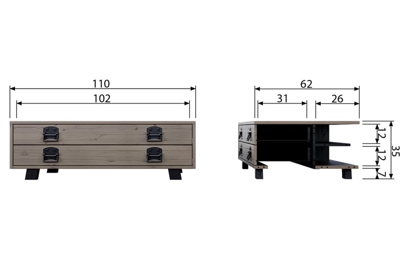 Sofabord Catemo 110 cm med Oppbevaringsskuff - Beige/Grå - Møbler - Bord - Sofabord & salongbord