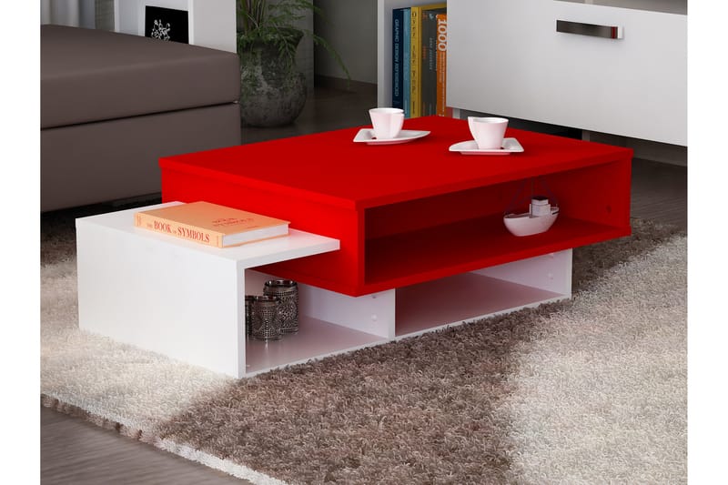 Sofabord Cathi 105 cm med Oppbevaringshyller - Hvit/Rød - Sofabord & salongbord