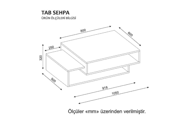 Sofabord Cathi 105 cm med Oppbevaringshyller - Hvit/Valnøttsbrun - Sofabord & salongbord