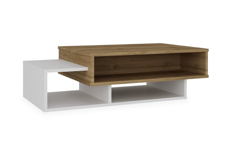 Sofabord Cathi 105 cm med Oppbevaringshyller - Hvit/Valnøttsbrun - Sofabord & salongbord