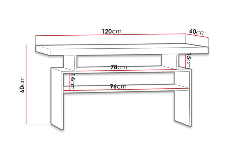 Sofabord Chatard 120 cm med Oppbevaringshyller - Hvit - Sofabord & salongbord