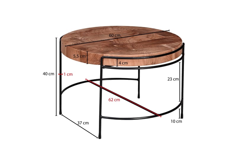 Sofabord Clanton 62x40 cm Rundt - Brun/Svart - Møbler - Bord - Sofabord & salongbord
