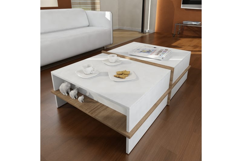 Sofabord Clora 90 cm - Hvit/Valnøttsbrun - Sofabord & salongbord