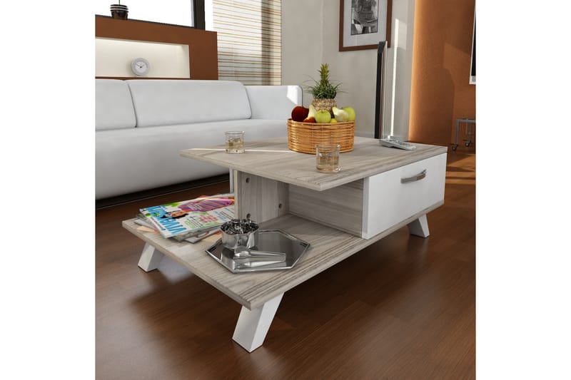 Sofabord Crebb 90 cm med Oppbevaringshylle + Lucka - Hvit - Sofabord & salongbord