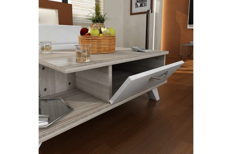 Sofabord Crebb 90 cm med Oppbevaringshylle + Lucka - Hvit - Sofabord & salongbord
