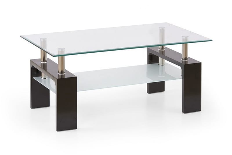 Sofabord Demitranila 100 cm med Oppbevaringshylle - Glass/Brun - Sofabord & salongbord