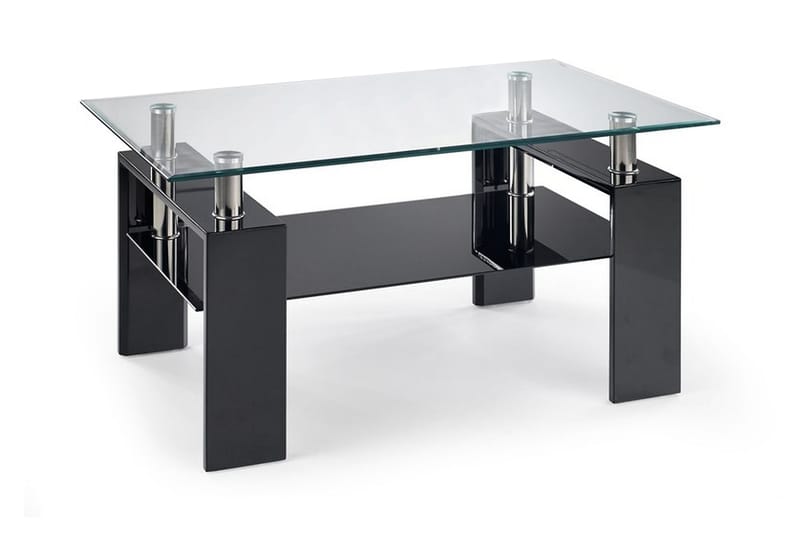 Sofabord Demitranila 110 cm med Oppbevaringshylle - Glass/Svart - Sofabord & salongbord