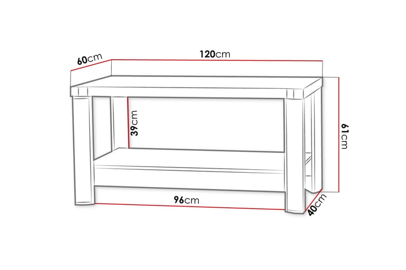 Sofabord Domineck 120 cm med Oppbevaringshylle - Eikefarge/Beige/Grå - Sofabord & salongbord