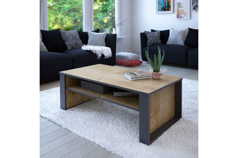 Sofabord Dumö 110 cm med Oppbevaringshylle - Brun/Grå - Sofabord & salongbord