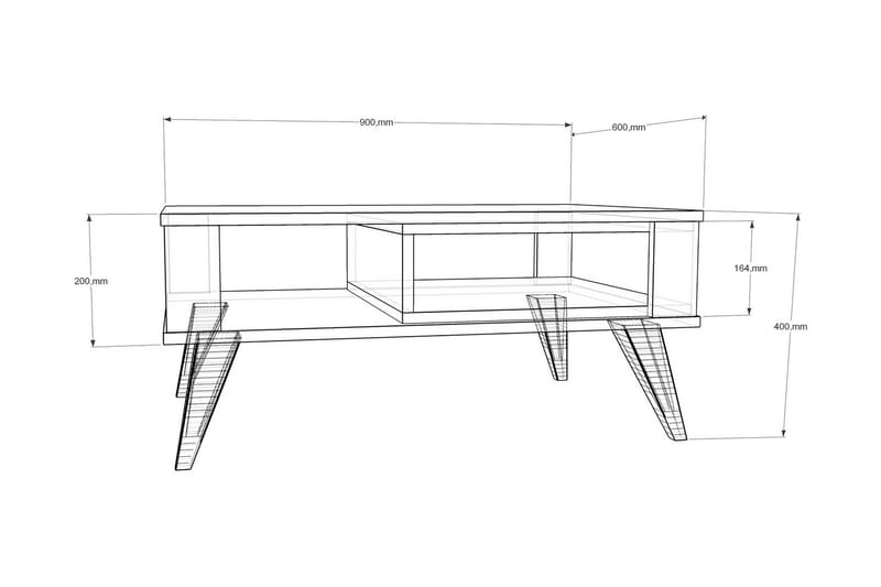 Sofabord Dumö 90 cm med Oppbevaringshylle - Brun/Hvit - Sofabord & salongbord